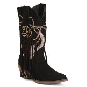 DINGO Black Made In Mexico Suede Fringe Day Dream Booties